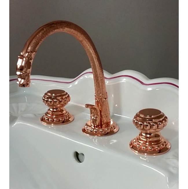 Herbeau ''Pompadour'' Widespread Lavatory Set with 1 1/4'' pop-up drain assembly in Lacquered Polished Copper