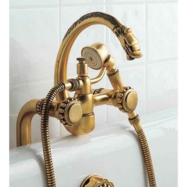 Herbeau ''Pompadour'' Deck Mounted Tub Filler with Hand Shower in Old Gold