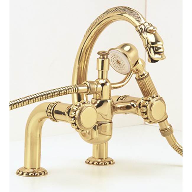 Herbeau ''Pompadour'' Deck Mounted Tub Filler with Hand Shower in Polished Brass