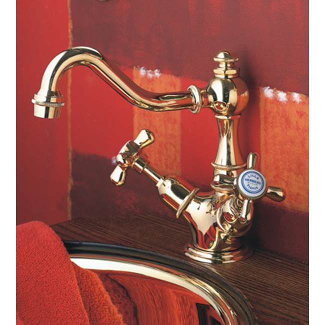 Herbeau ''Royale'' Single-Hole Basin Mixer without Pop-up Waste in Antique Lacquered Copper