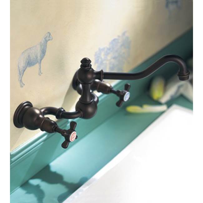 Herbeau ''Royale'' Wall Mounted 2-Hole Kitchen Mixer in Antique Lacquered Copper