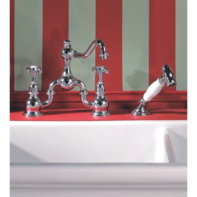 Herbeau ''Royale'' 2 Hole Kitchen Mixer with Handspray in White Handspray Handle, Polished Brass