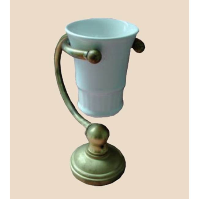 Herbeau ''Royale'' White China Tumbler and Free Standing Metal Holder in Satin Nickel
