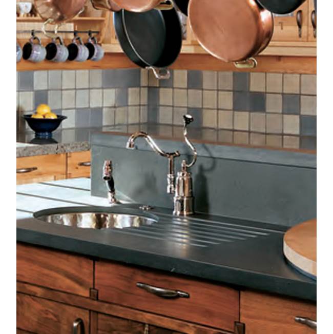 Herbeau ''De Dion'' Single Lever Mixer with Ceramic Disc Cartridge and Handspray in Wooden Handles, Polished Nickel