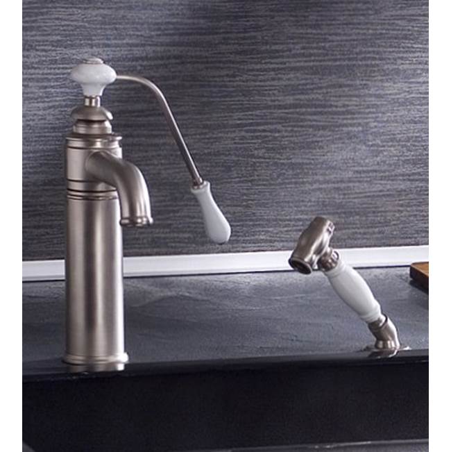 Herbeau ''Estelle'' Single Lever Mixer with Ceramic Disc Cartridge and Handspray in White Handles, Polished Copper/Brass