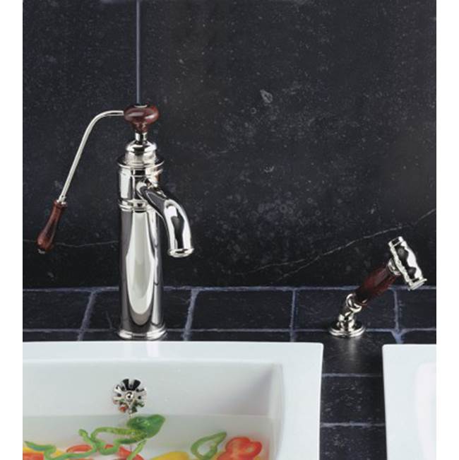 Herbeau ''Estelle'' Single Lever Mixer with Ceramic Disc Cartridge and Handspray in Wooden Handles, Polished Nickel