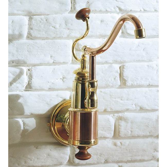 Herbeau ''De Dion'' Wall Mounted Single Lever Mixer with Ceramic Disc Cartridge in Wooden Handle, French Weathered Copper and Brass