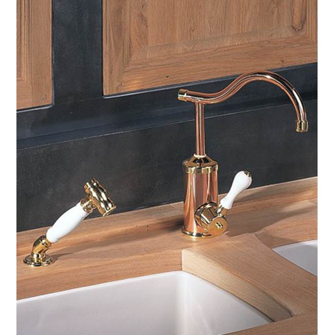 Herbeau ''Flamande'' Single Lever Mixer with Ceramic Cartridge and Handspray in White Handle, French Weathered Copper and Brass