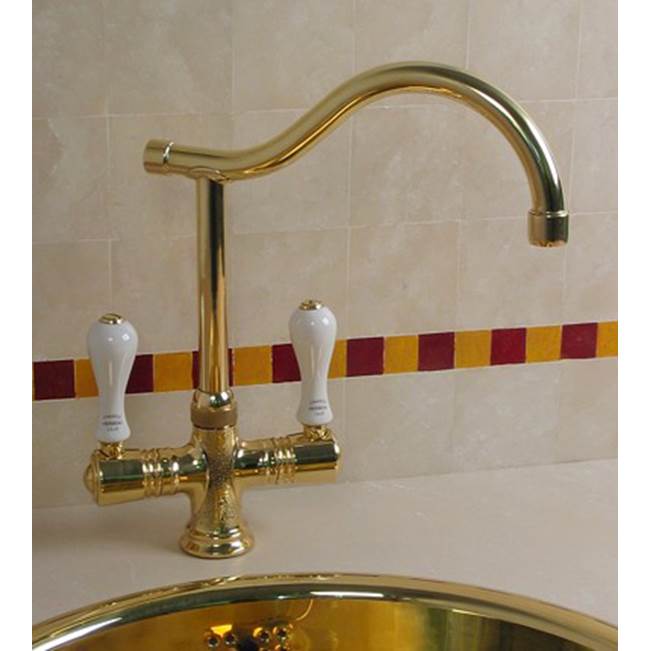 Herbeau ''Ostende'' Single-Hole Mixer in White Handles, Polished Brass