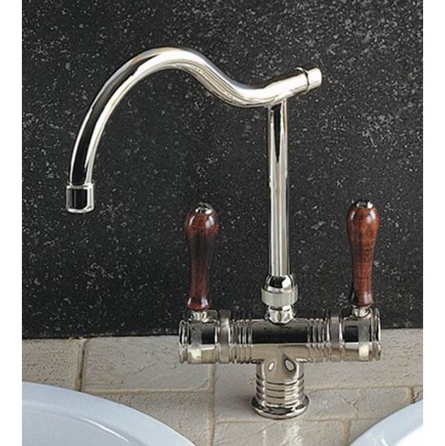Herbeau ''Valence'' Single-Hole Mixer in Wooden Handles, Polished Brass