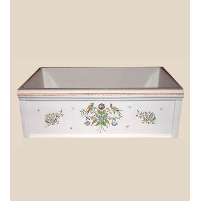 Herbeau ''Luberon'' Fireclay Farm House Sink in Moustier Polychrome, French Ivory background