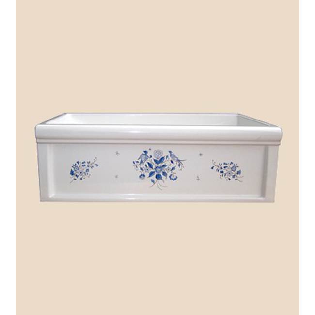 Herbeau ''Luberon'' Fireclay Farm House Sink in Moustier Bleu, French Ivory background