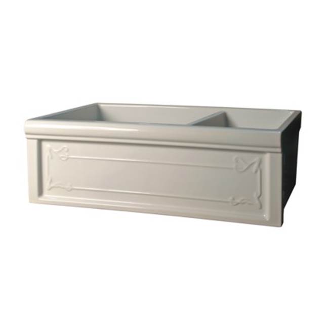 Herbeau ''Luberon'' Art Nouveau Fireclay Double Farmhouse Sink in French Ivory