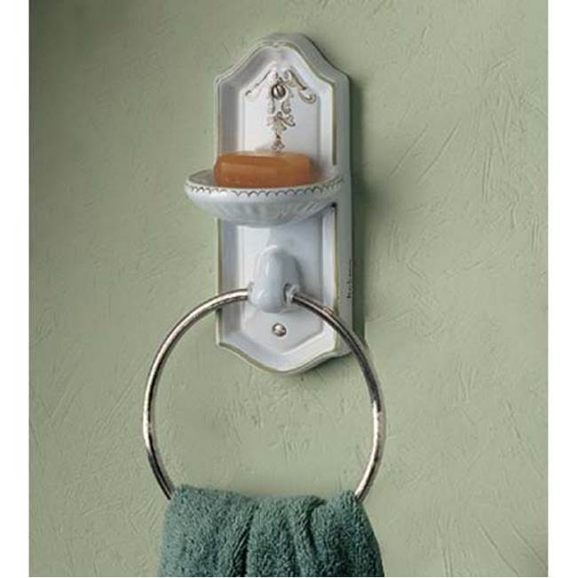 Herbeau ''Sophie'' Towel Ring / Soap Dish in Any Handpainted Finish, Polished Black Nickel Ring