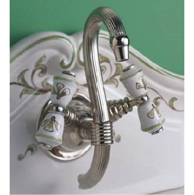 Herbeau ''Verseuse'' Wall Mounted Mixer with White or Handpainted Earthenware Handles in Any Handpainted Finish, Solibrass