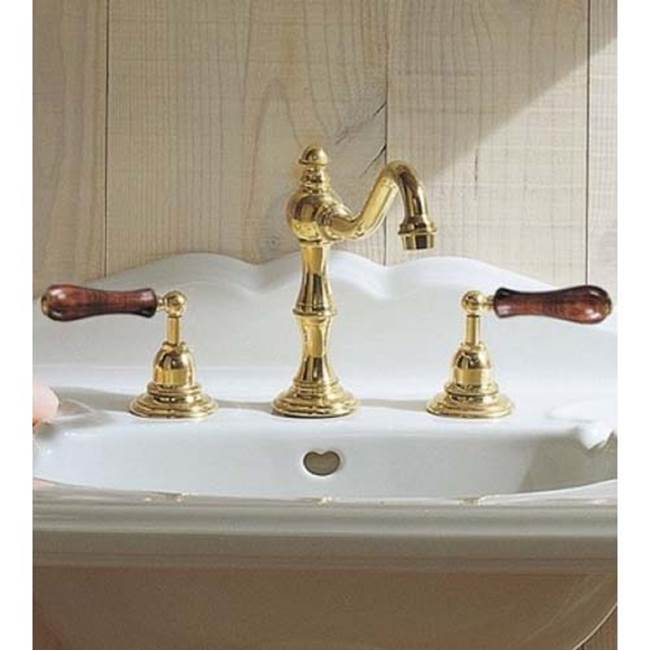 Herbeau ''Royale'' Widespread Lavatory Set with Wooden Handles in Brushed Nickel
