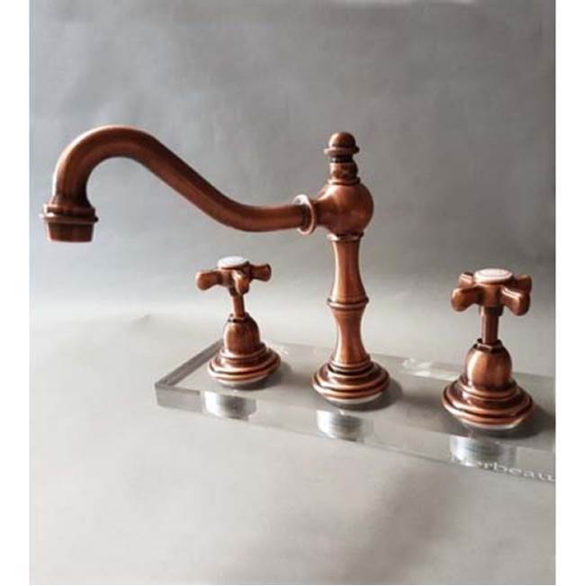 Herbeau ''Royale'' Widespread Lavatory Set with Cross Handles in Antique Lacquared Copper
