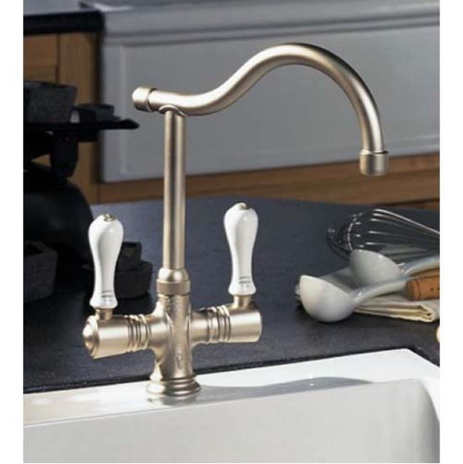 Herbeau ''Ostende'' Single-Hole Mixer in Wooden Handles, Polished Nickel