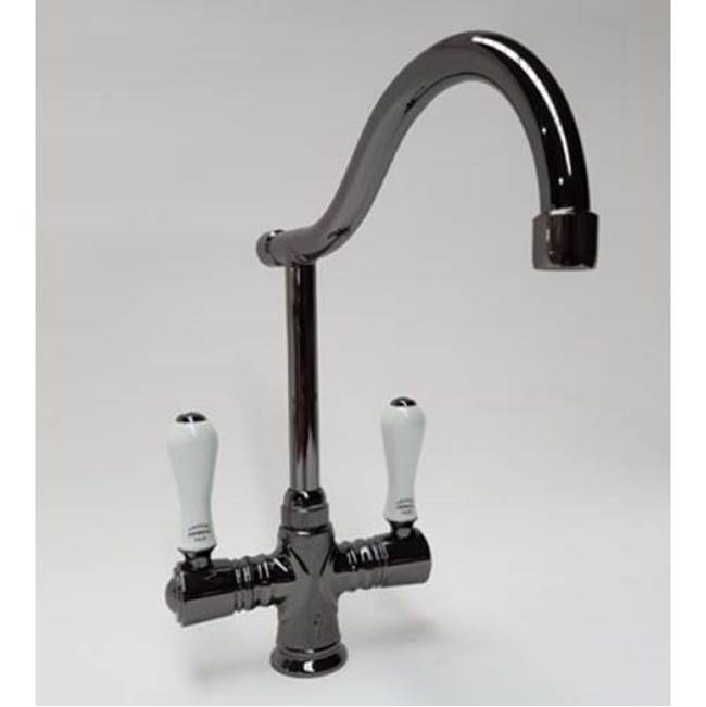 Herbeau ''Ostende'' Single-Hole Mixer in Wooden Handles, Lacquered Polished Black Nickel