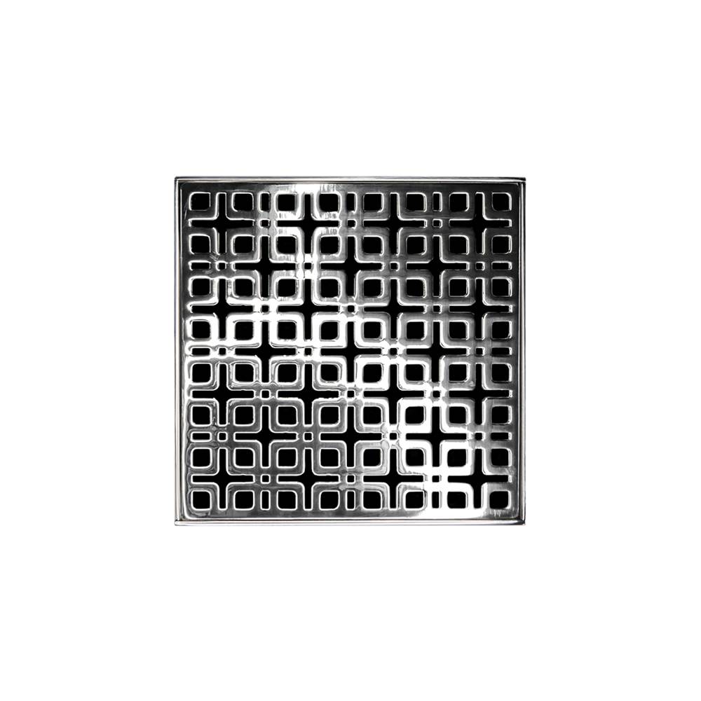Infinity Drain 5'' x 5'' KD 5 High Flow Complete Kit with Link Pattern Decorative Plate in Polished Stainless with PVC Drain Body, 3'' Outlet