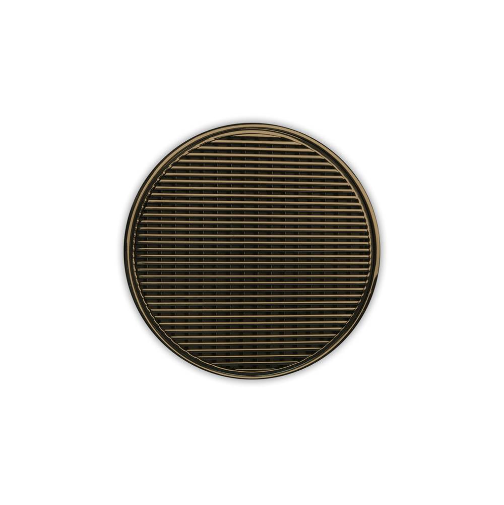 Infinity Drain 5'' Round RWD 5 Complete Kit with Wedge Wire Pattern Decorative Plate in Satin Bronze with ABS Drain Body, 2'' Outlet