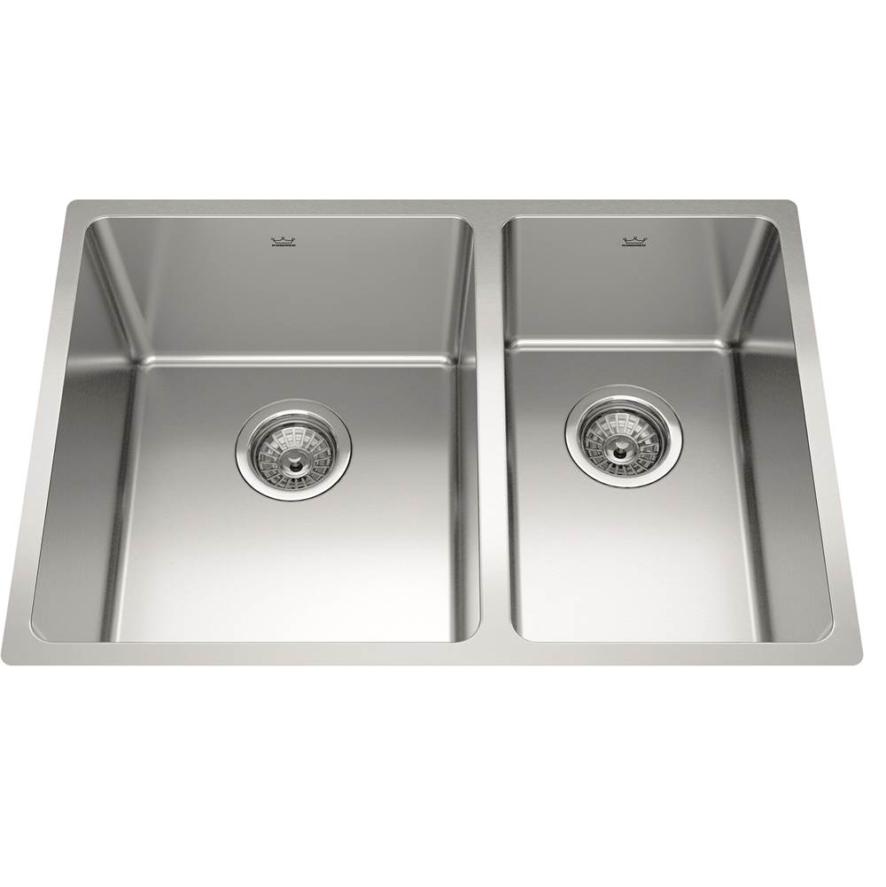 Kindred Brookmore 26.6-in LR x 18.2-in FB x 9-in DP Undermount Double Bowl Stainless Steel Sink, BCU1827R-9N
