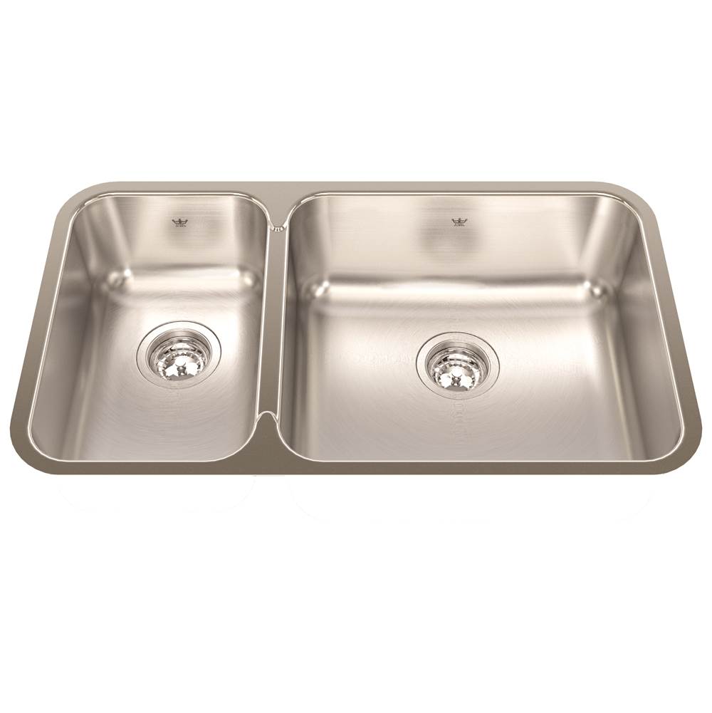Kindred Steel Queen 30.88-in LR x 17.75-in FB x 8-in DP Undermount Double Bowl Stainless Steel Kitchen Sink, QCUA1831L-8N