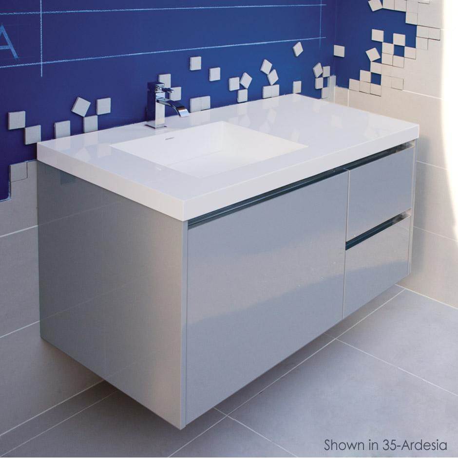 Lacava Wall-mounted undercounter vanity with a large drawer on left and 2 small drawers on right