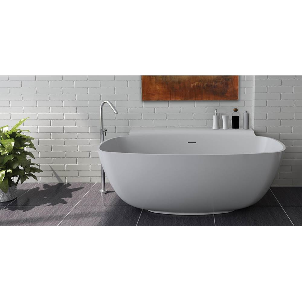 Lacava Free-standing soaking bathtub made of white solid surface with an overflow, net weight 286 lbs, water capacity 61 gal.