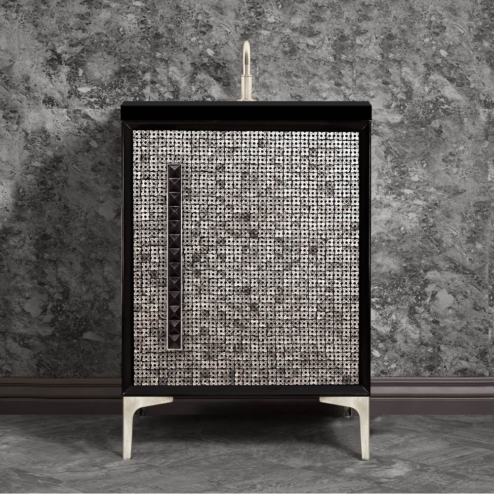 Linkasink MOTHER OF PEARL with 18'' Artisan Glass Pyramid Hardware 24'' Wide Vanity, Black, Satin Nickel Hardware, 24'' x 22'' x 33.5'' (without vanity top)