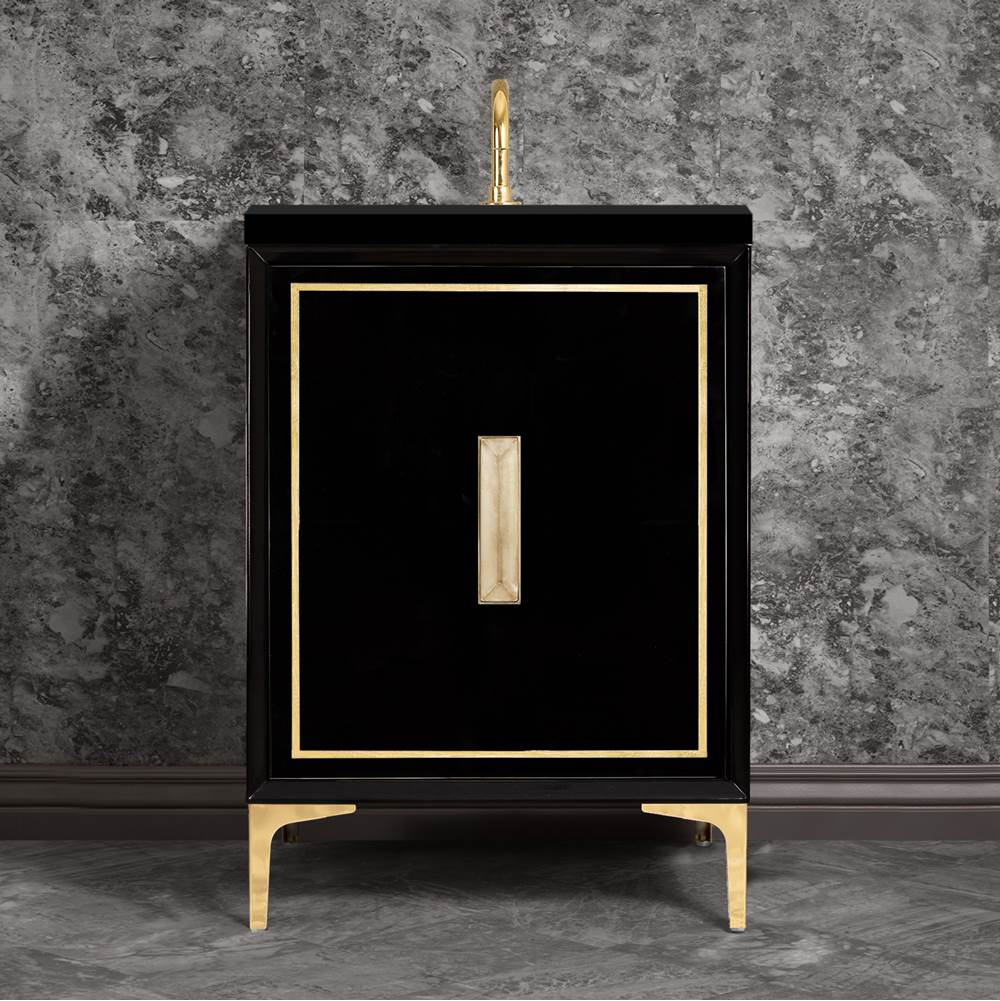 Linkasink LINEA with 8'' Artisan Glass Prism Hardware 24'' Wide Vanity, Black, Polished Brass Hardware, 24'' x 22'' x 33.5'' (without vanity top)