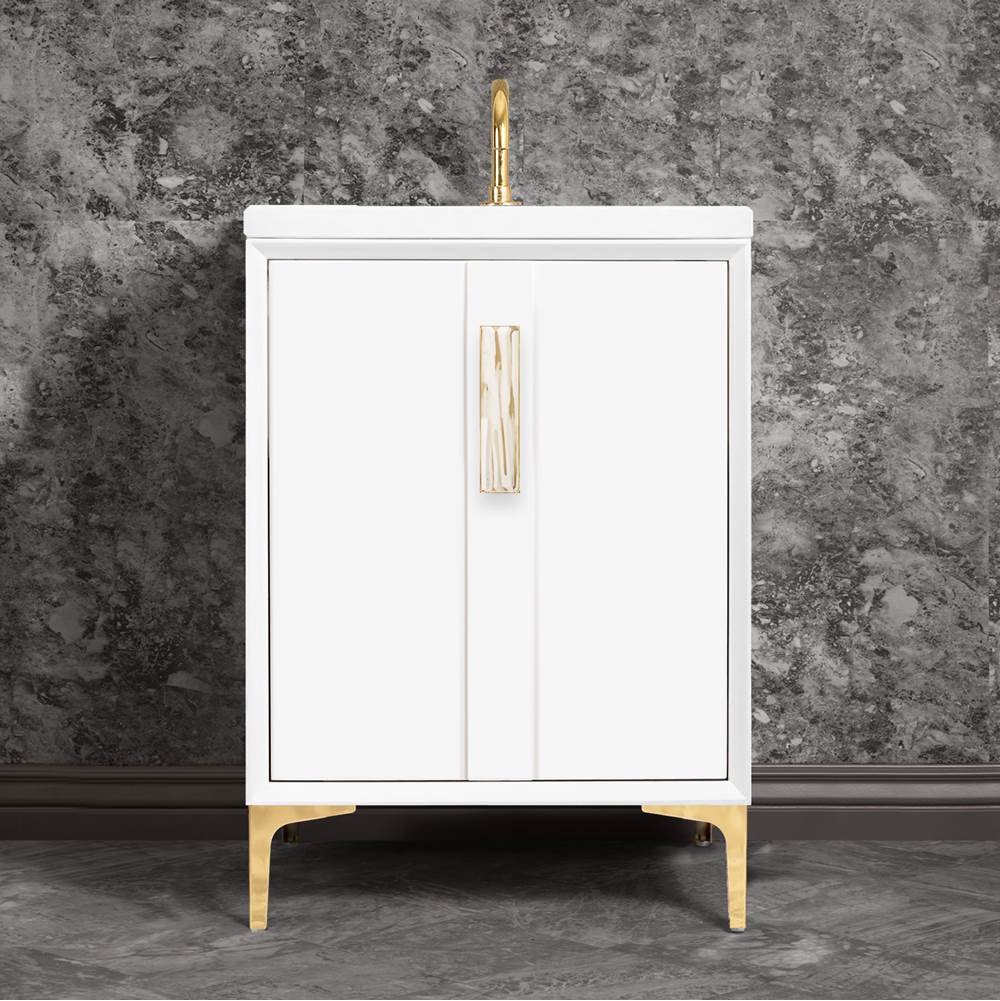 Linkasink TUXEDO with 8'' Artisan Glass Prism Hardware 24'' Wide Vanity, White, Polished Brass Hardware, 24'' x 22'' x 33.5'' (without vanity top)