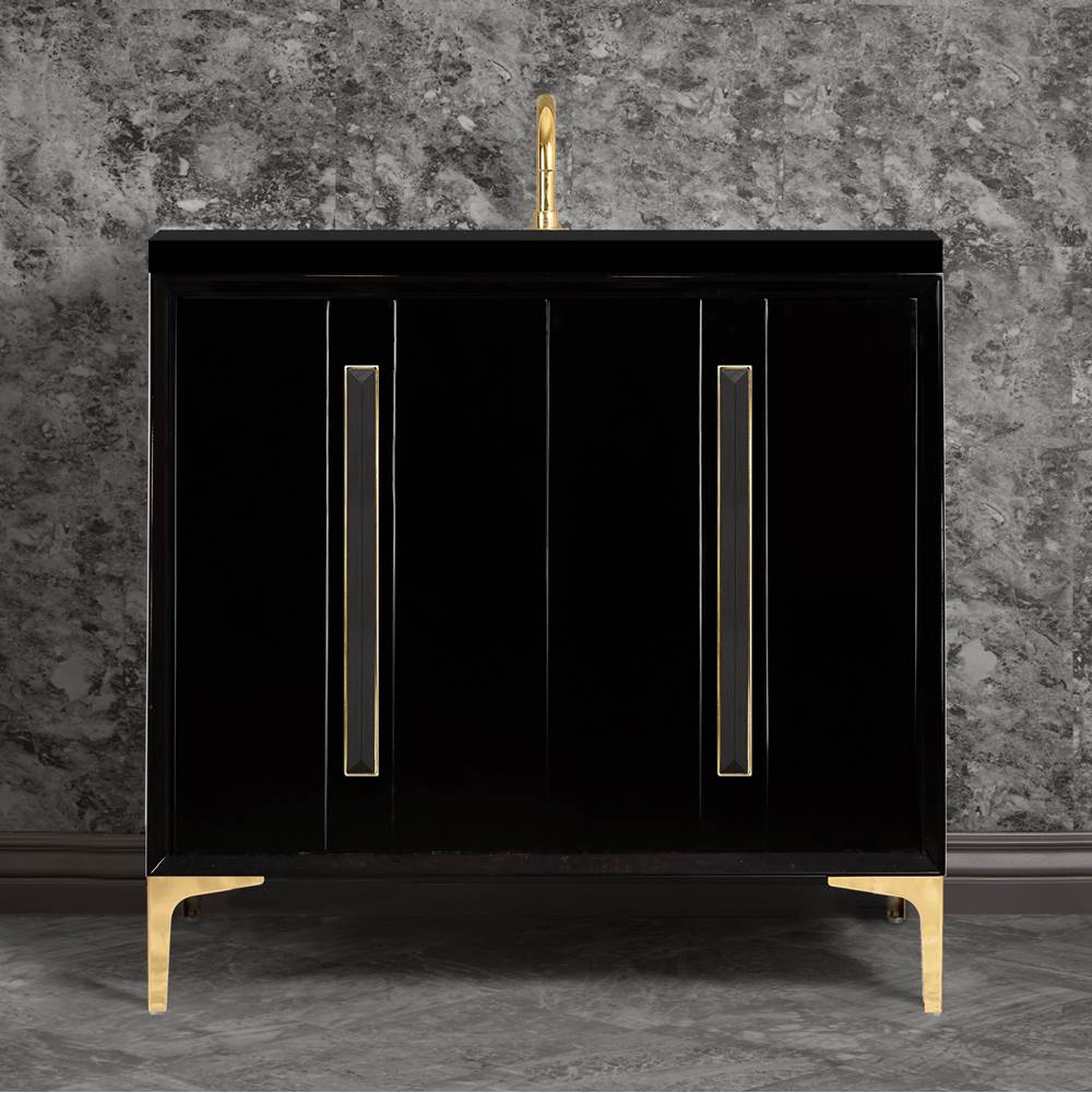 Linkasink TUXEDO with 18'' Artisan Glass Prism Hardware 36'' Wide Vanity, Black, Polished Brass Hardware, 36'' x 22'' x 33.5'' (without vanity top)