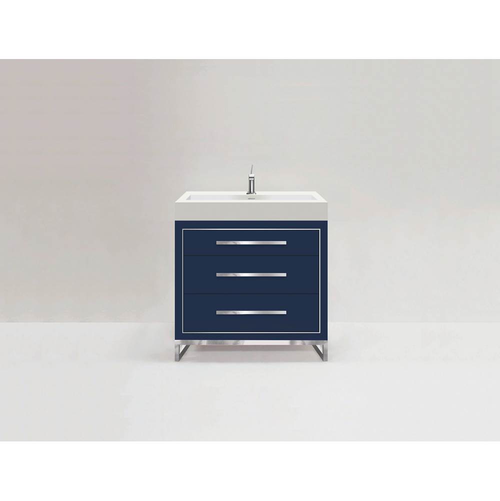 Madeli Estate 30''. Sapphire, Free Standing Cabinet, Brushed Nickel, Handles(X3)/L-Legs(X4)/Inlay, 29-5/8''X 22''X33-1/2''