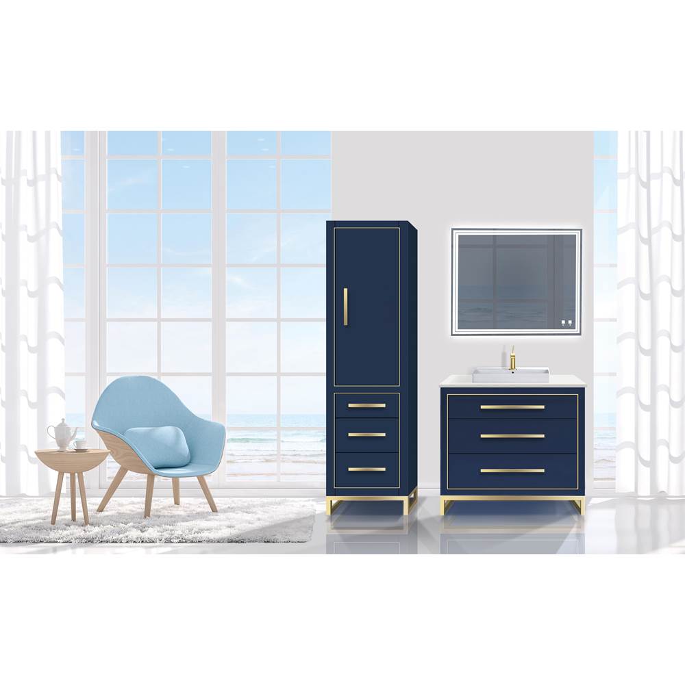 Madeli 20''W Estate Linen Cabinet, Sapphire. Free Standing, Right Hinged Door. Polished, Nickel Handle(X4)/S-Leg(X2)/Inlay, 20'' X 18'' X 76''