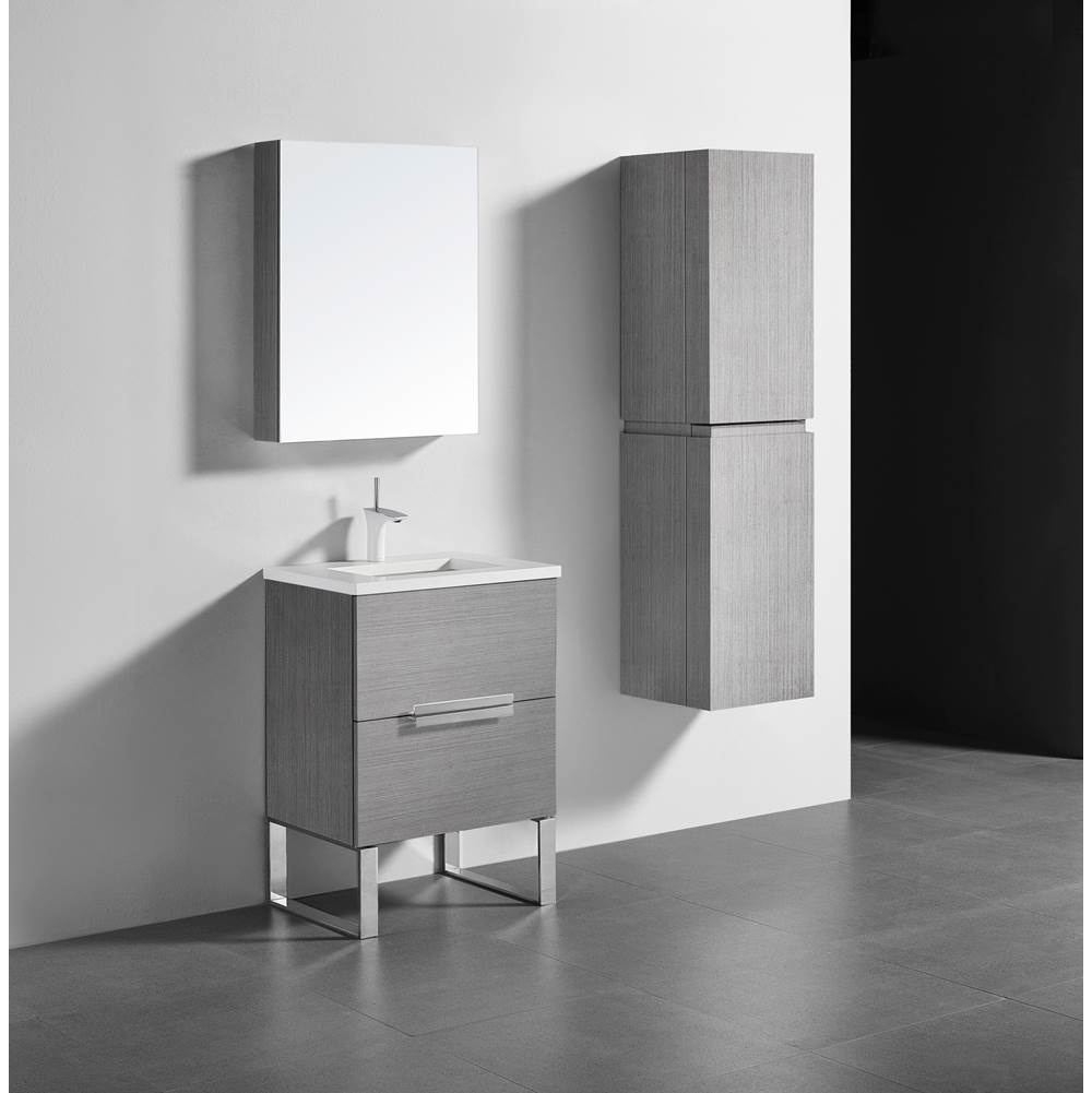 Madeli Soho 24''. Ash Grey, Free Standing Cabinet, Polished Nickel Handles (X2), C-Base (X1), 23-5/8''X18''X33-1/2''