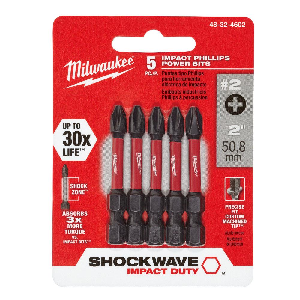 Milwaukee Tool Shockwave 2'' Power Bit Phillips No.2 - 5Pk