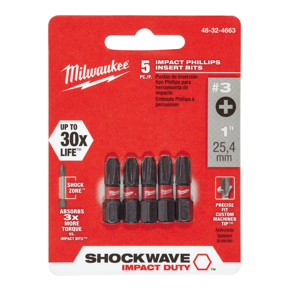 Milwaukee Tool Shockwave Insert Bit Phillips No.3 - 5Pk