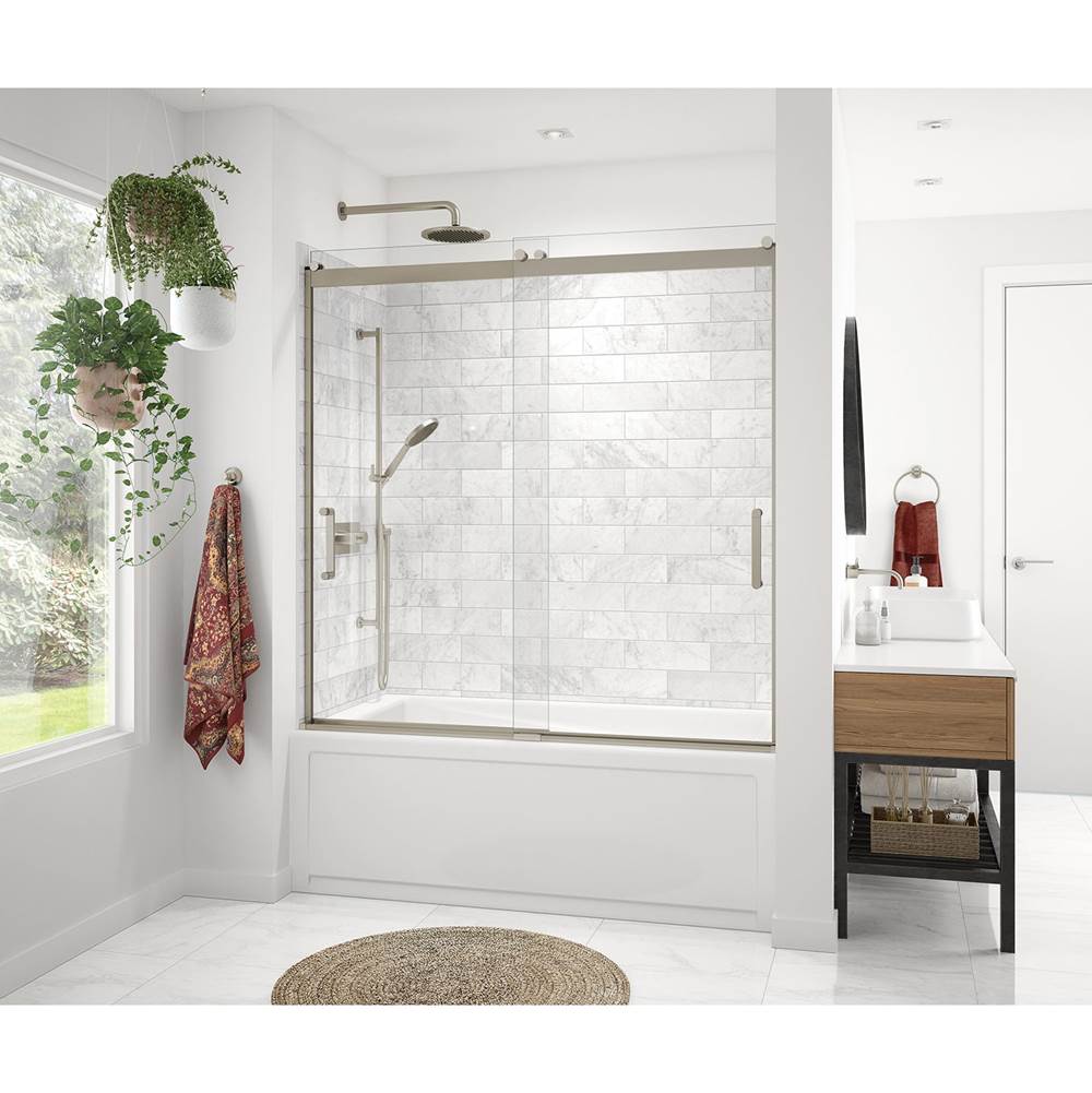 Maax Revelation Round 56-59 x 56 3/4-59 1/4 in. 6 mm Sliding Tub Door for Alcove Installation with Clear glass in Brushed Nickel