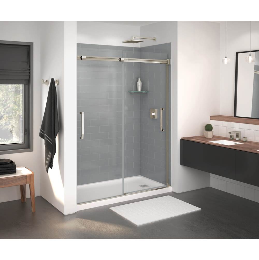 Maax Inverto 56-59 x 70 1/2-74 in. 8mm Sliding Shower Door for Alcove Installation with Clear glass in Brushed Nickel