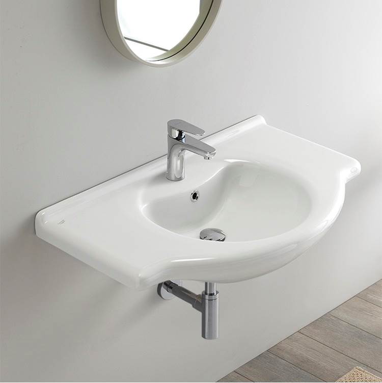 Nameeks Rectangular White Ceramic Wall Mounted or Self-Rimming Sink