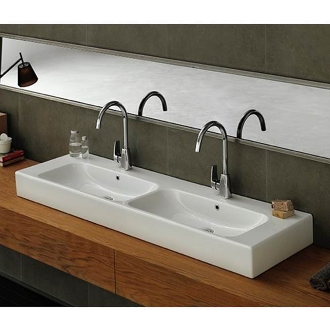 Nameeks Rectangular Double White Ceramic Wall Mounted or Vessel Bathroom Sink