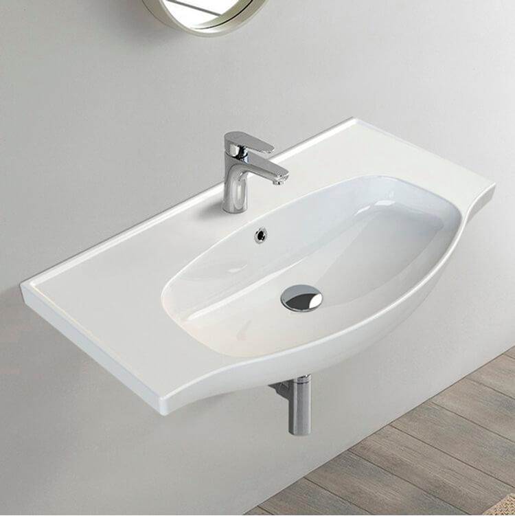 Nameeks Lila Rectangular Wall Mounted Bathroom Sink in White