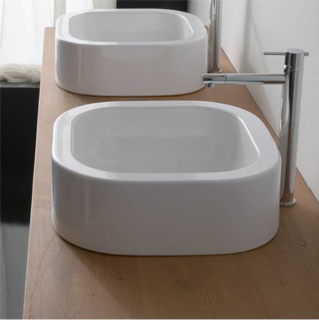 Nameeks Curved White Ceramic Vessel Bathroom Sink