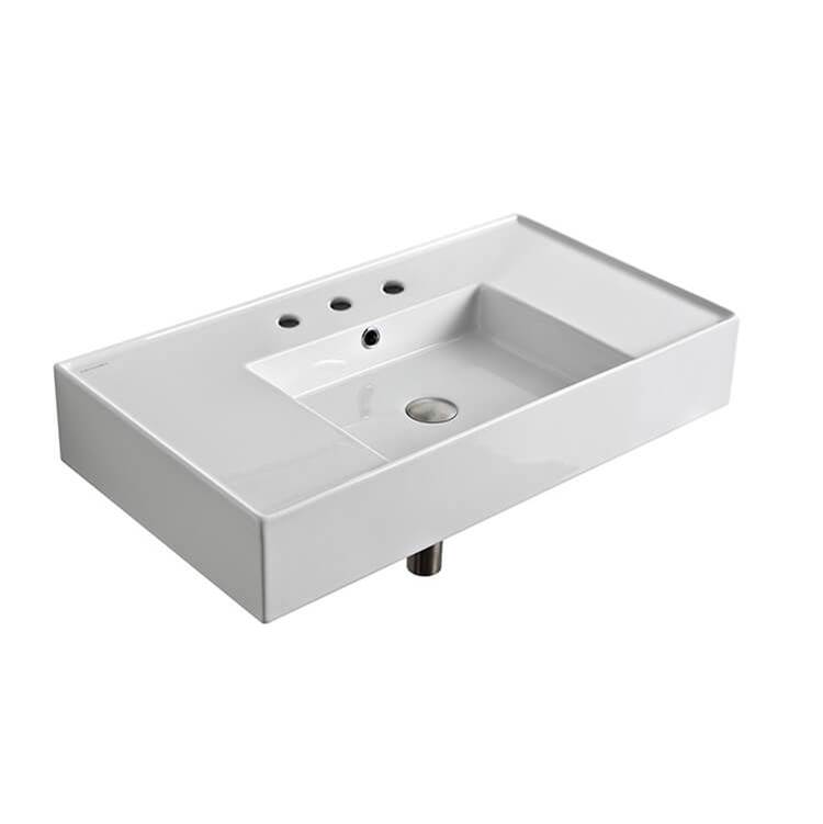 Nameeks Rectangular Ceramic Wall Mounted or Vessel Sink With Counter Space