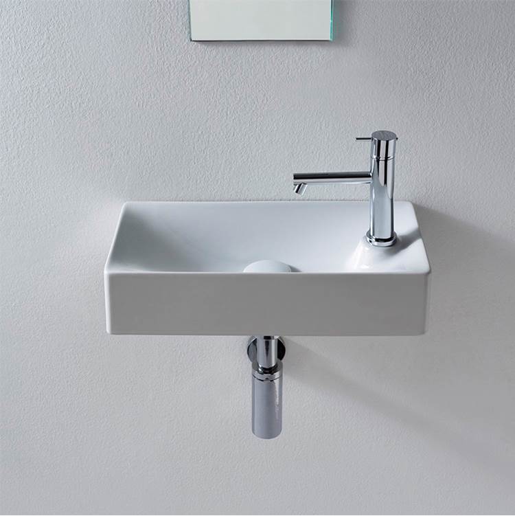 Nameeks Rectangular Small White Ceramic Wall Mounted or Vessel Sink