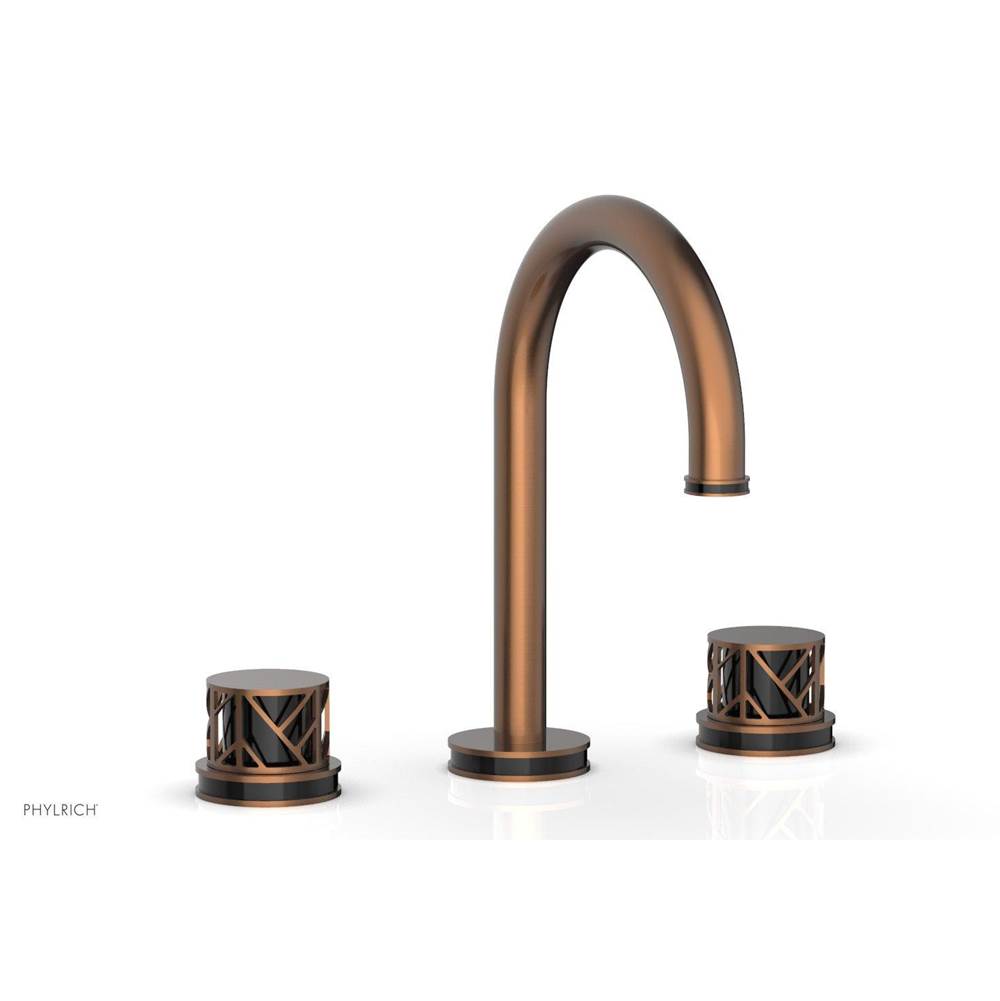 Phylrich Polished Copper (Living Finish) Jolie Widespread Lavatory Faucet With Gooseneck Spout, Round Cutaway Handles, And Black Accents - 1.2GPM
