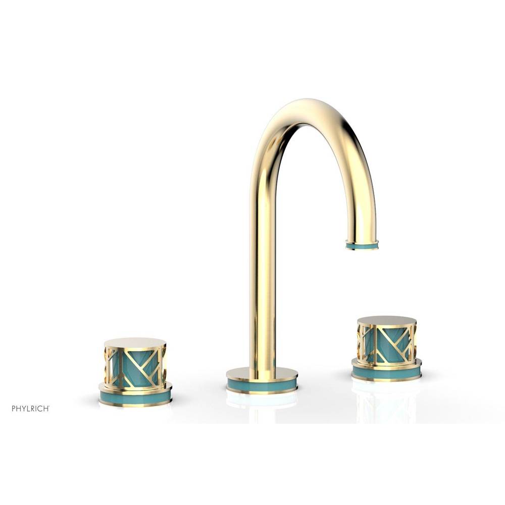 Phylrich Satin Nickel Jolie Widespread Lavatory Faucet With Gooseneck Spout, Round Cutaway Handles, And Turquoise Accents - 1.2GPM