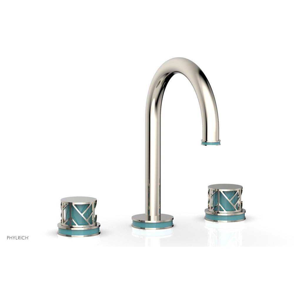 Phylrich Polished Chrome Jolie Widespread Lavatory Faucet With Gooseneck Spout, Round Cutaway Handles, And Turquoise Accents - 1.2GPM