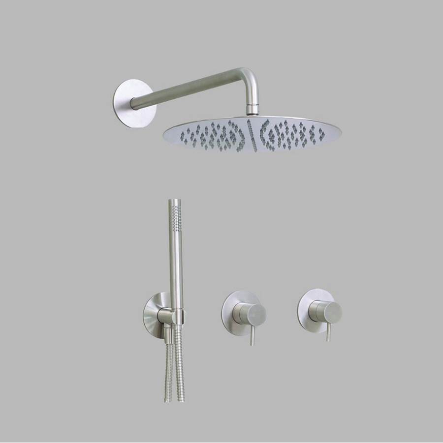 d line Thermostatic Shower With 2 Way Diverter To Handspray 8'' Shower Head Polished Stainless